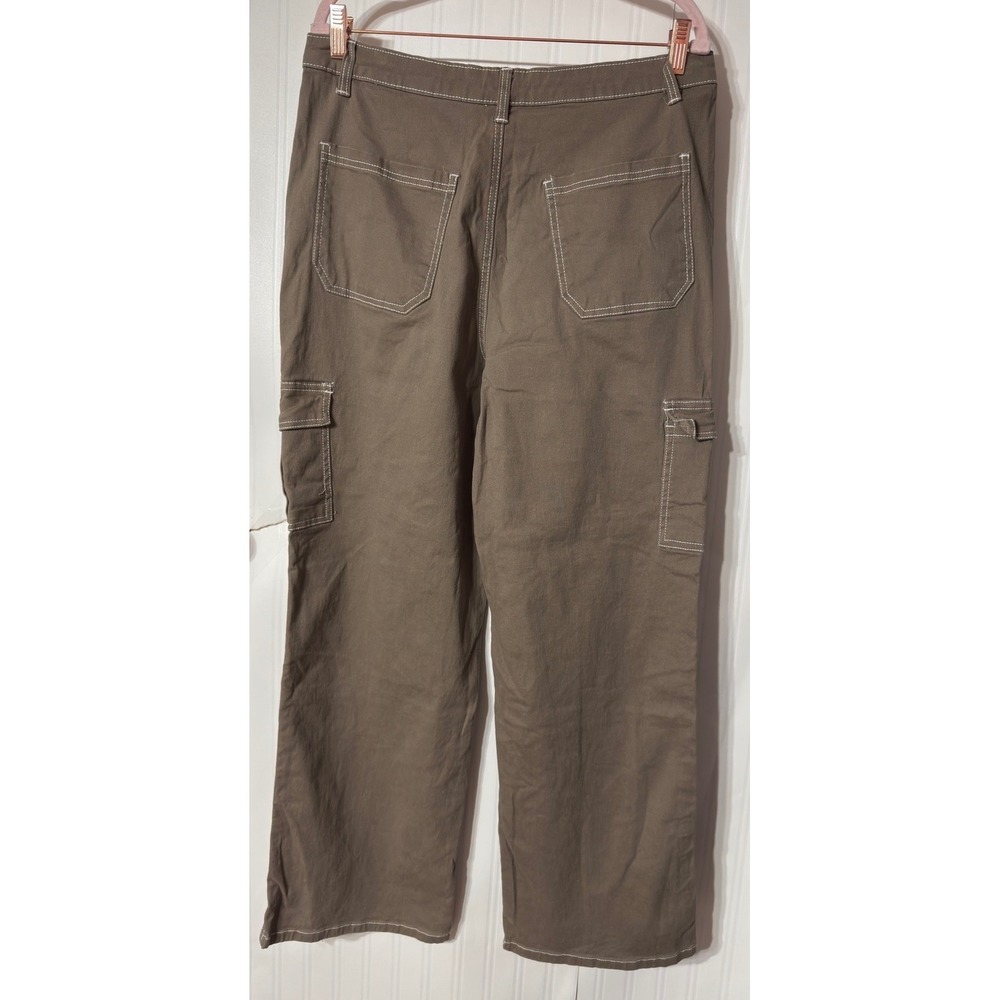 Rachel Paige Womens Brown Contrast Stitch Cargo Pants Wide Leg Utility XL - Picture 4 of 6